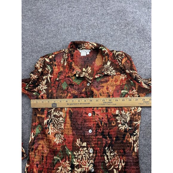 Alberto Makali Blouse Womens L Multicolor Floral Crinkle Ruffle Bell Sleeve Top - Picture 5 of 6